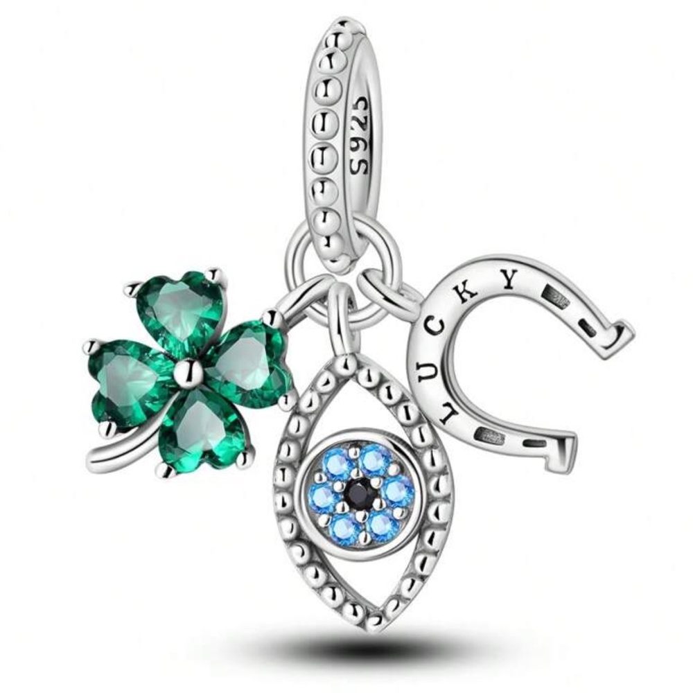 Pandora Silver Bracelet Charm with Green and Blue Accents